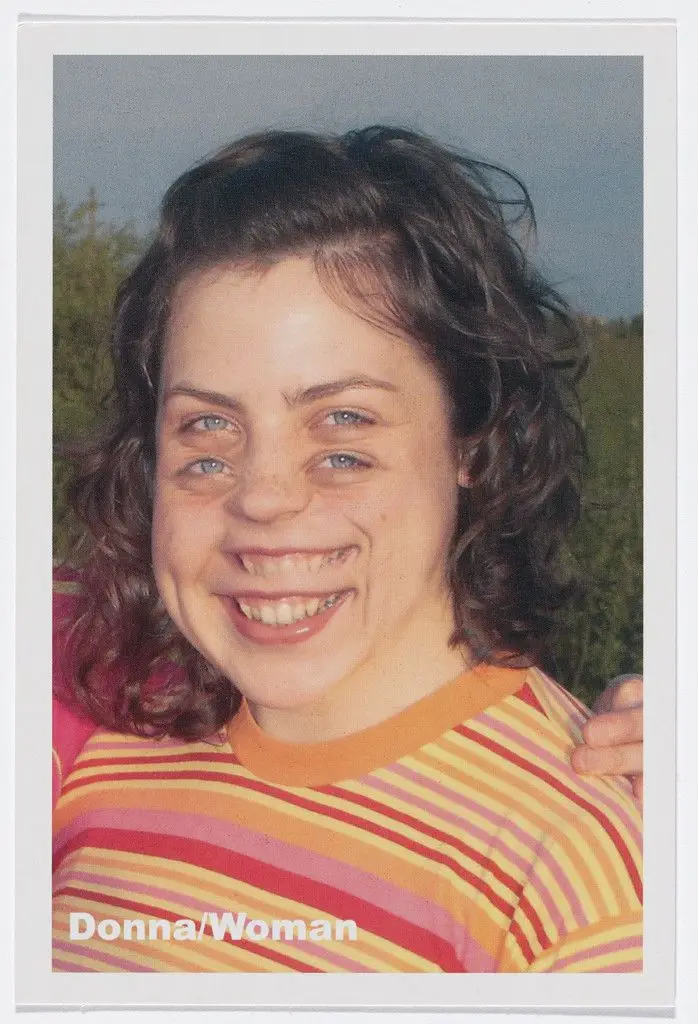 Announcement card for Donna/Woman curated by Aleksandra Mir with Laboratorio Saccardi, Francesco Pantaleone Arte Contemporanea, Palermo, July 5–September 15, 2007 by Aleksandra Mir