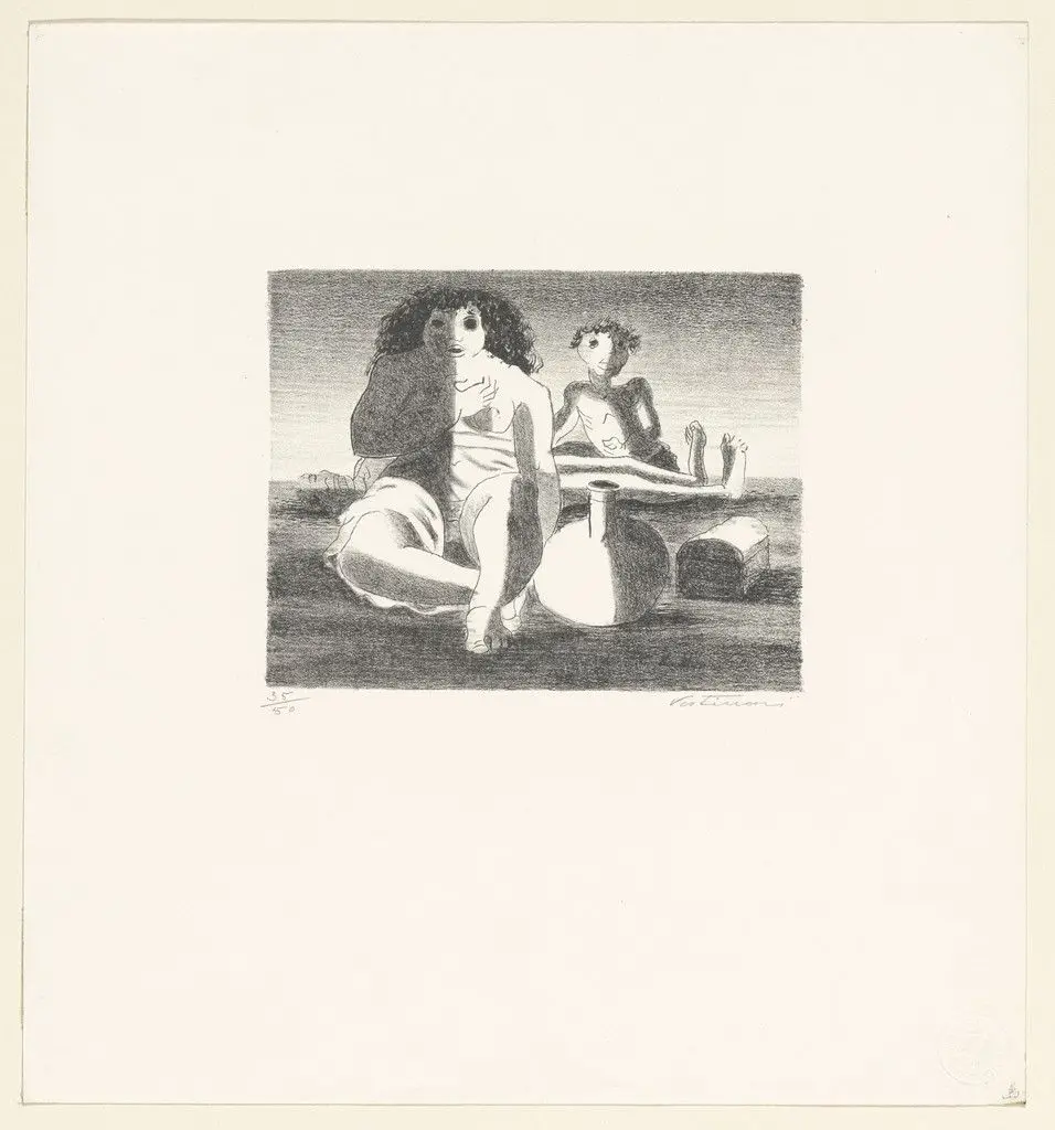 Two Figures Seated beside a Corpse by Candido Portinari