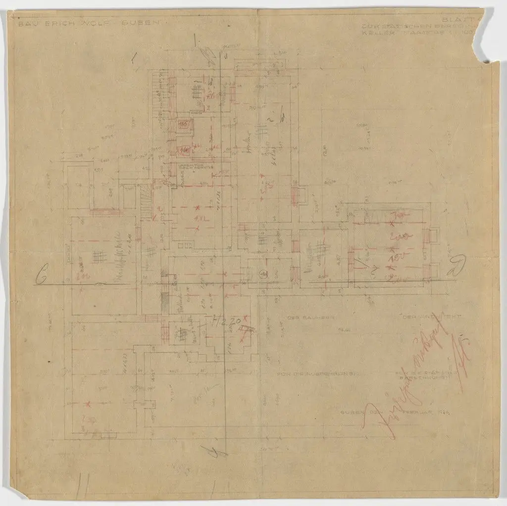 Wolf House, Gubin, Poland (Basement plan) by Ludwig Mies van der Rohe