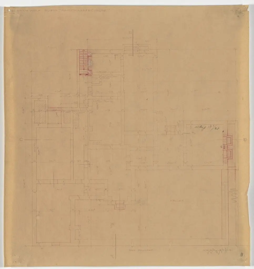 Wolf House, Gubin, Poland (Basement plan [final version]) by Ludwig Mies van der Rohe