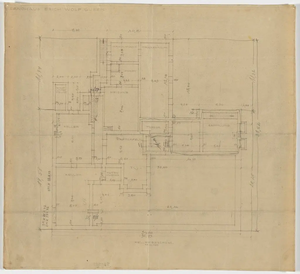 Wolf House, Gubin, Poland (Basement plan [final version]) by Ludwig Mies van der Rohe