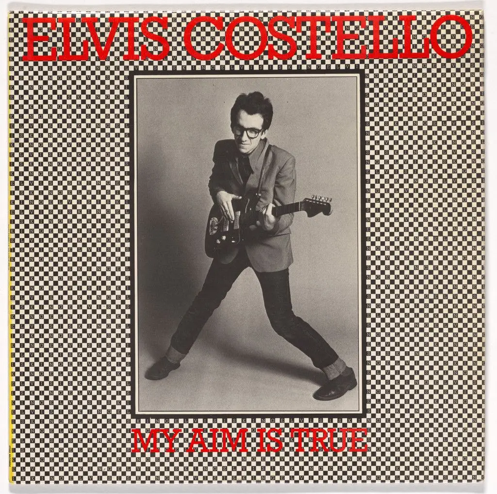 Album cover for Elvis Costello, My Aim is True by Barney Bubbles (Colin Fulcher), Keith Morris