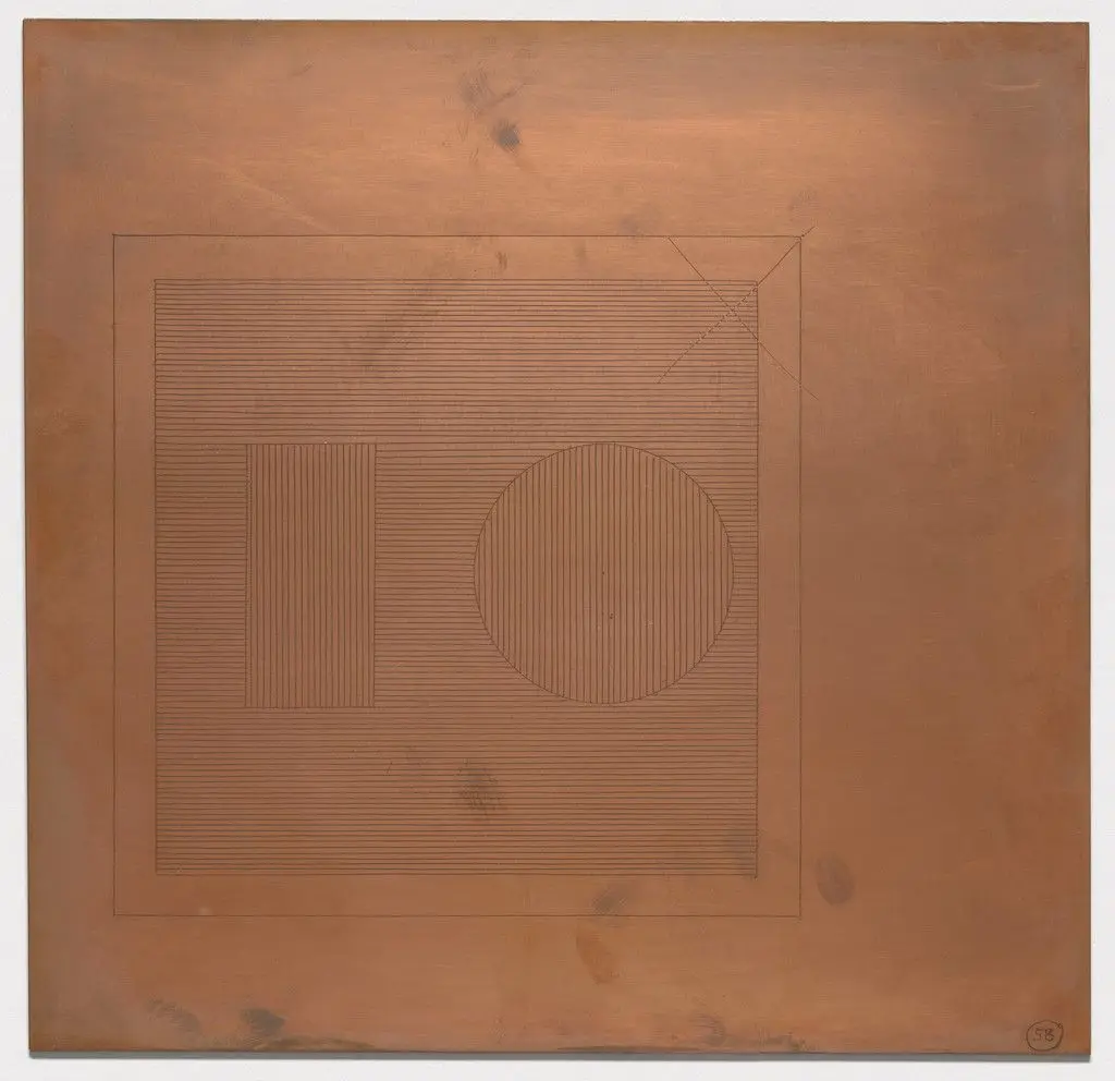 64 cancelled copperplates for Six Geometric Figures and All Their Combinations, Volume I by Sol LeWitt