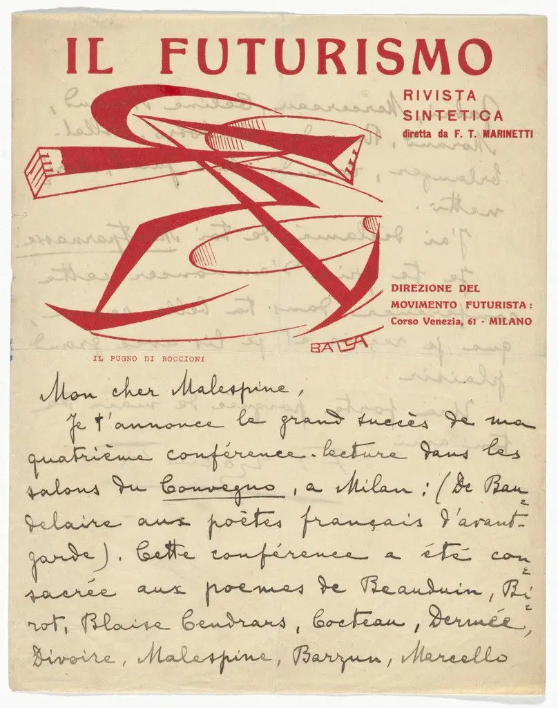 Il Futurismo letterhead (Letter to Malespine from Marinetti) by Giacomo Balla