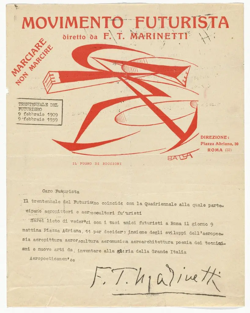 Movimento Futurista letterhead (Letter from Marinetti) by Giacomo Balla