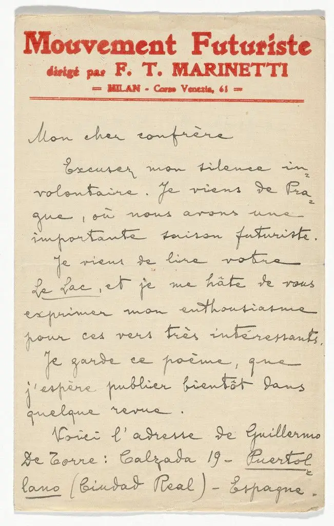 Mouvement Futuriste letterhead (Letter from Marinetti) by Unidentified Designer