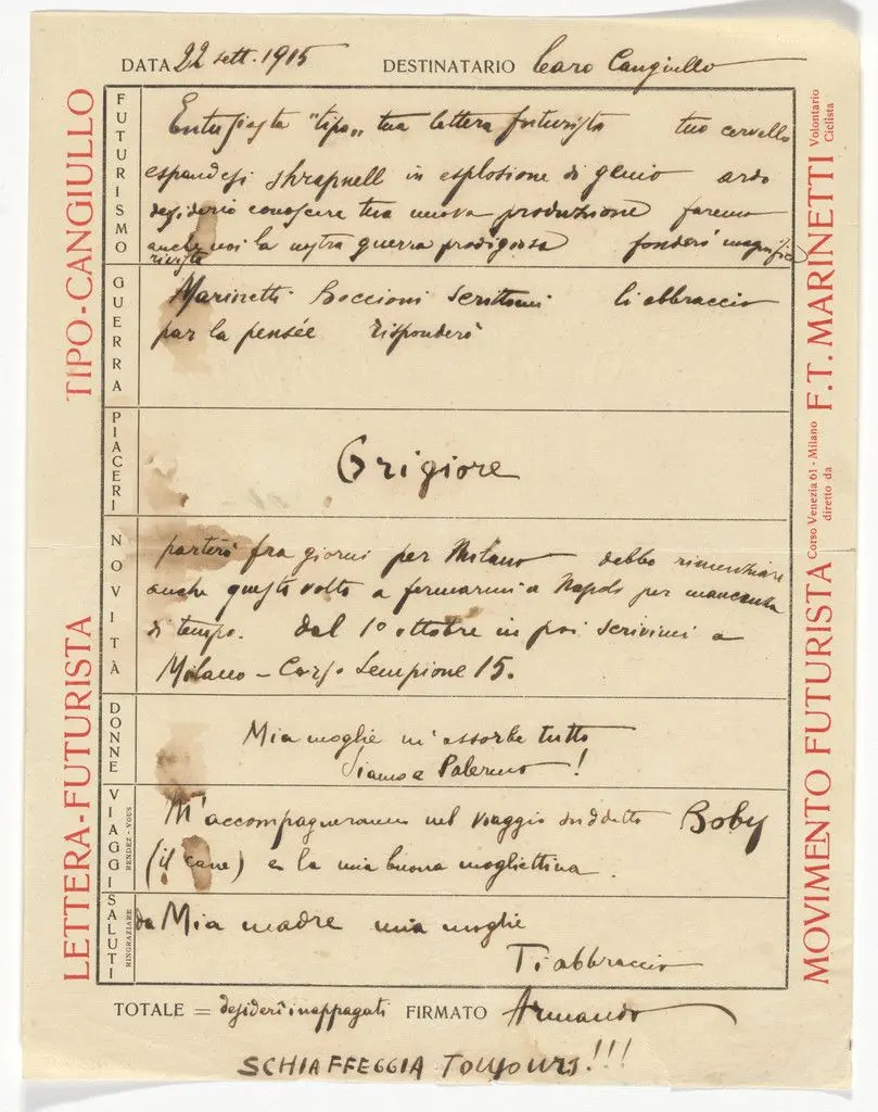 Movimento Futuriste letterhead (Letter to Congiullo) by Unidentified Designer