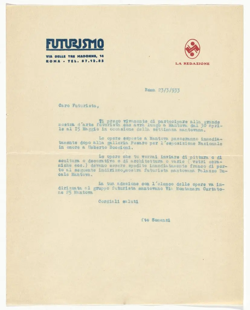 Futurismo letterhead (Letter from Somenzi) by Unidentified Designer