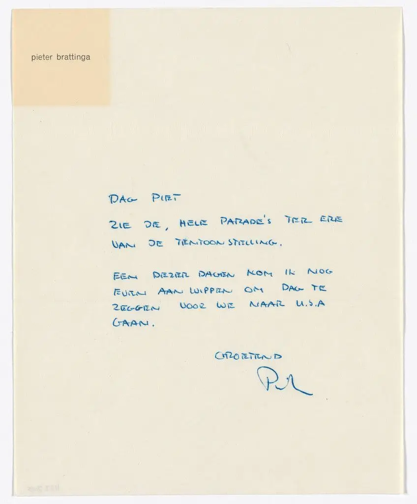 Pieter Brattinga letterhead (Handwritten letter to Piet Zwart) by Pieter Brattinga