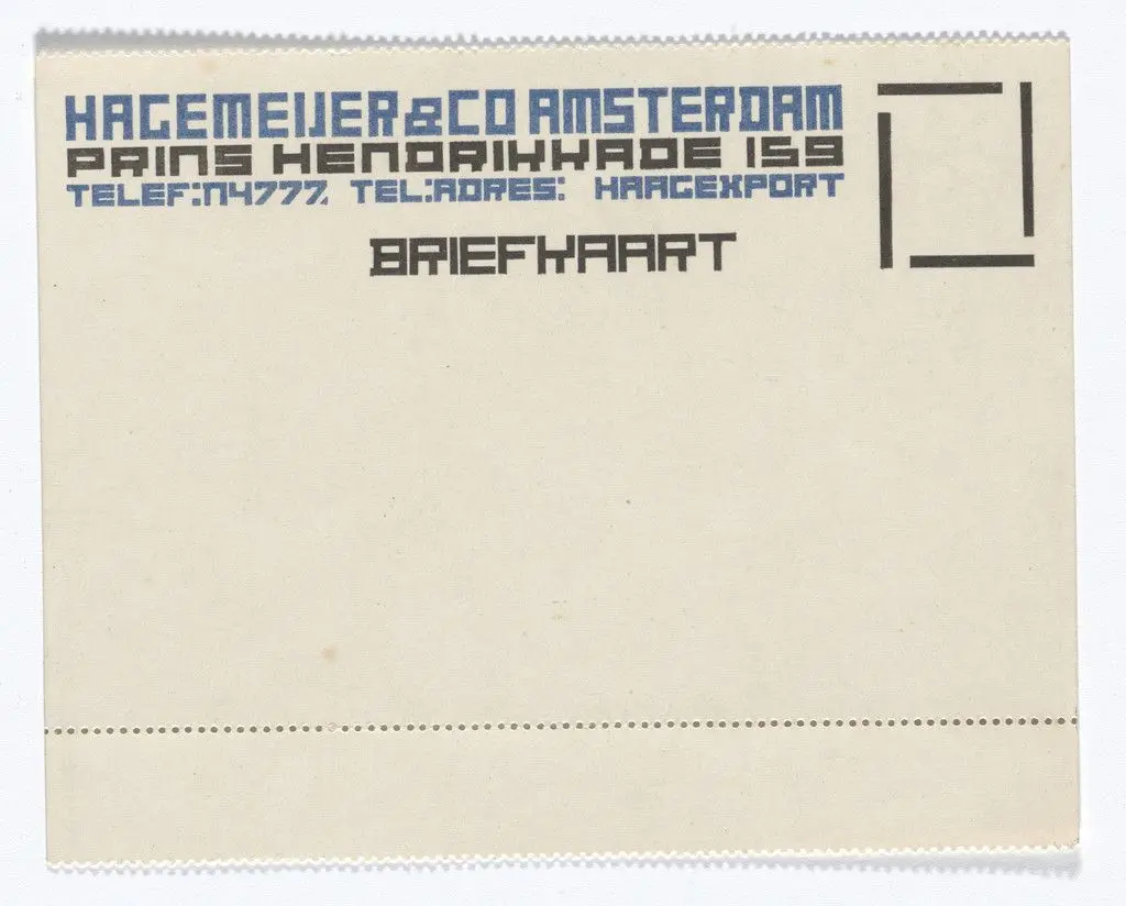 Hagemeijer & Co. stationery postcard by Theo van Doesburg