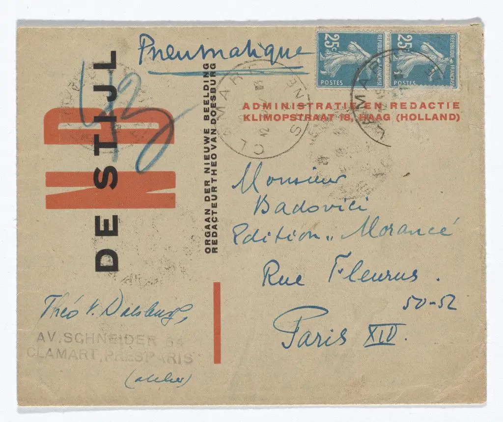 De Stijl NB stationery envelope by Theo van Doesburg
