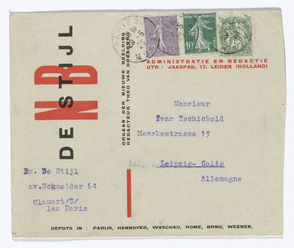 De Stijl NB stationery envelope by Theo van Doesburg