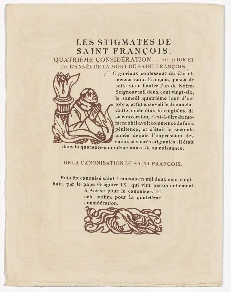 Pictorial initial and tailpiece (page 384) from Les Petites Fleurs de St. François (The Little Flowers of St. Francis) by Émile Bernard, St. Francis of Assisi, Vollard, Paris