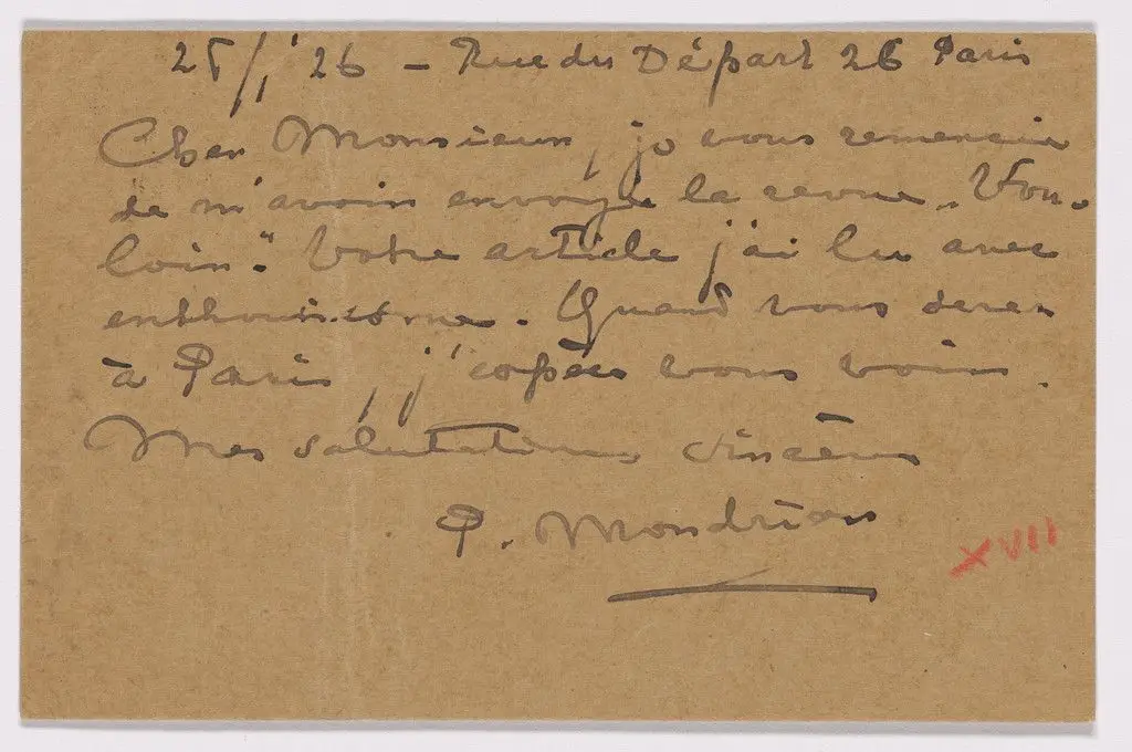 Postcard (Addressed to A.F. Del Marle) by Piet Mondrian