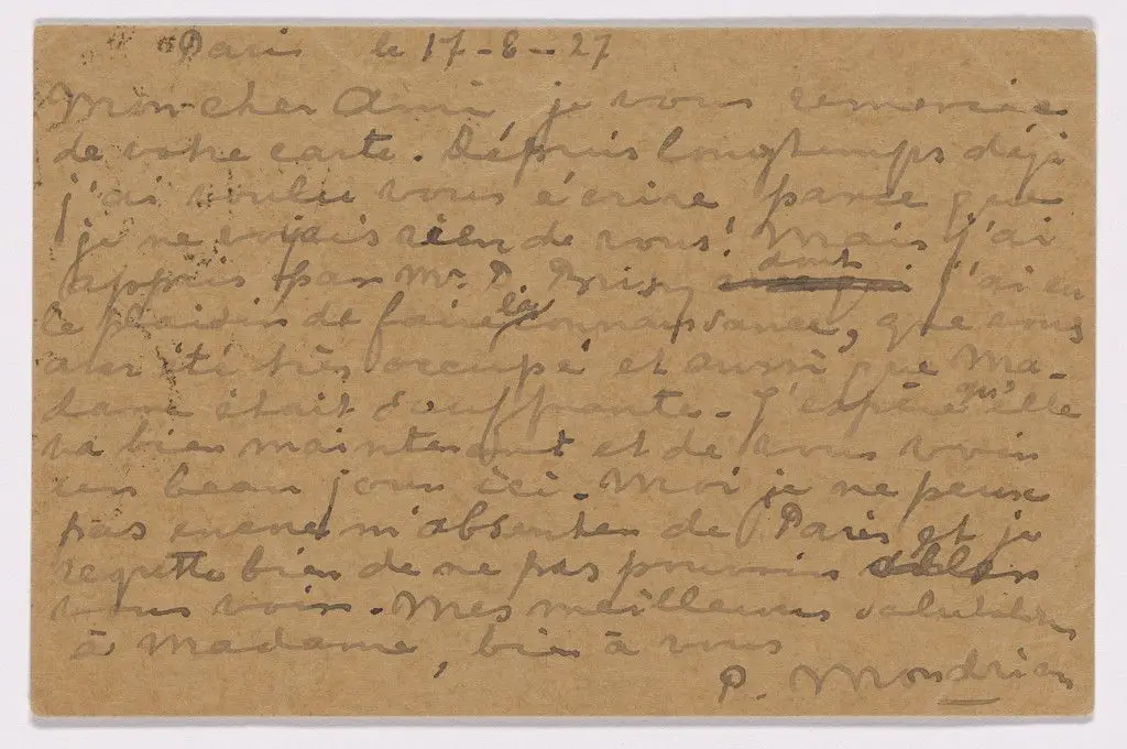 Postcard (Addressed to A.F. Del Marle) by Piet Mondrian