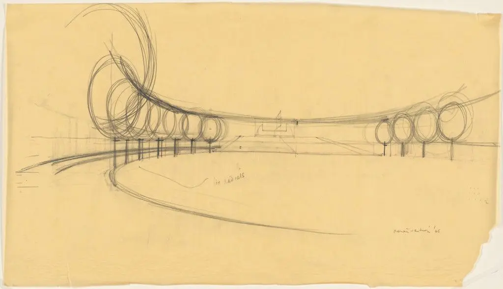 City Hall, project, North Canton, Ohio, Perspective sketch by Venturi and Rauch, Robert Venturi, John Rauch