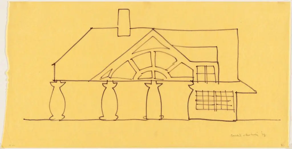 House, Northern Delaware, Preliminary study of west elevation by Robert Venturi, John Rauch, Venturi and Rauch, Denise Scott Brown