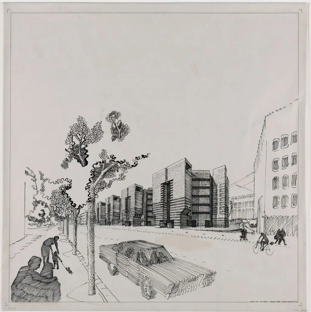 Gotthard Bank, Lugano, Switzerland, Perspective by Mario Botta