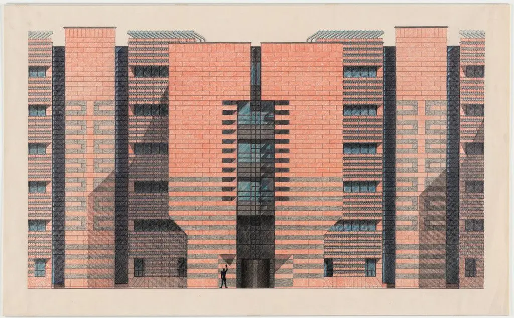 Gotthard Bank, Lugano, Switzerland, Elevation by Mario Botta