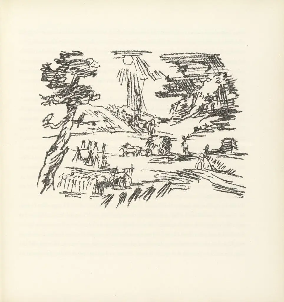 Hay Harvest on the Farm in Scotland (Heuernte auf dem Gut in Schottland) (plate, folio 6) from Ann Eliza Reed by Oskar Kokoschka