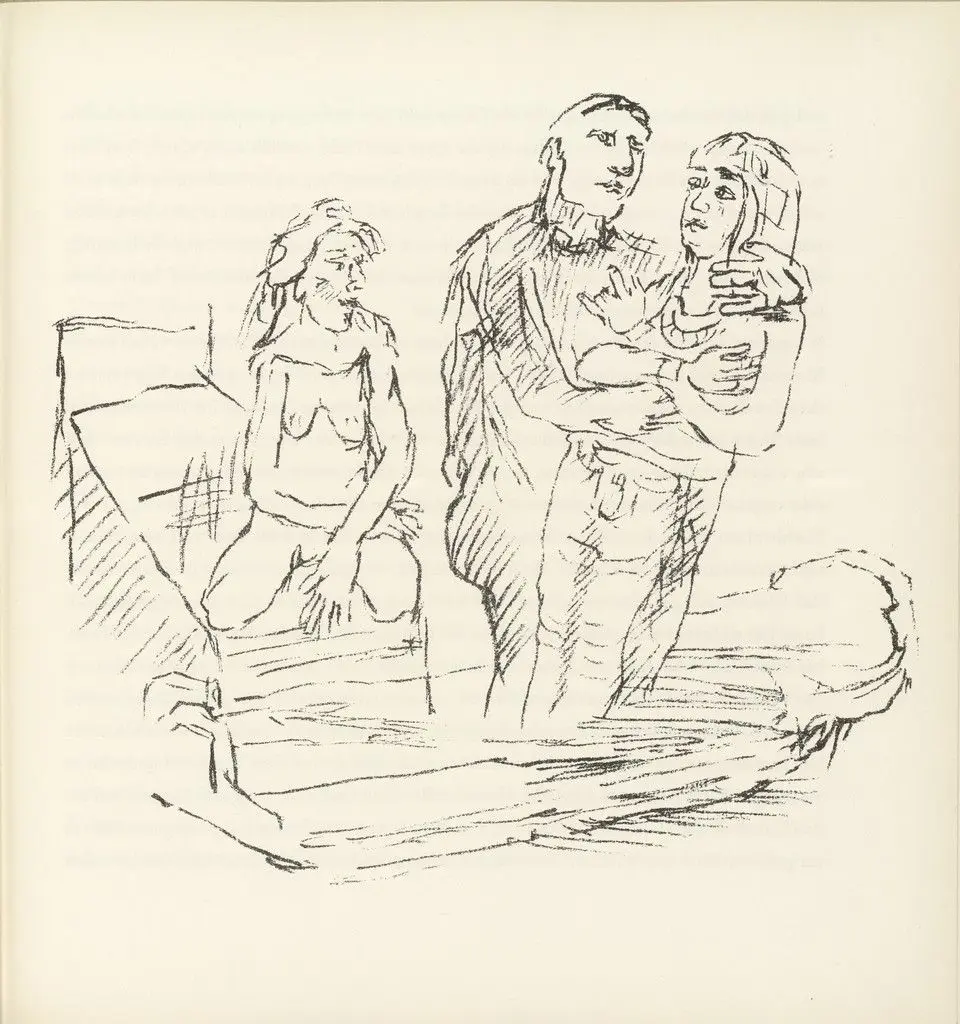 Glasberg Lays the Mummy in the Coffin in place of Ann Eliza (Glasberg legt die Mumie an Stelle von Ann Eliza in den Sarg) (plate, folio 14) from Ann Eliza Reed by Oskar Kokoschka