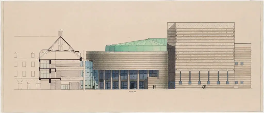 Cultural Center, Chambéry, France, South elevation by Mario Botta