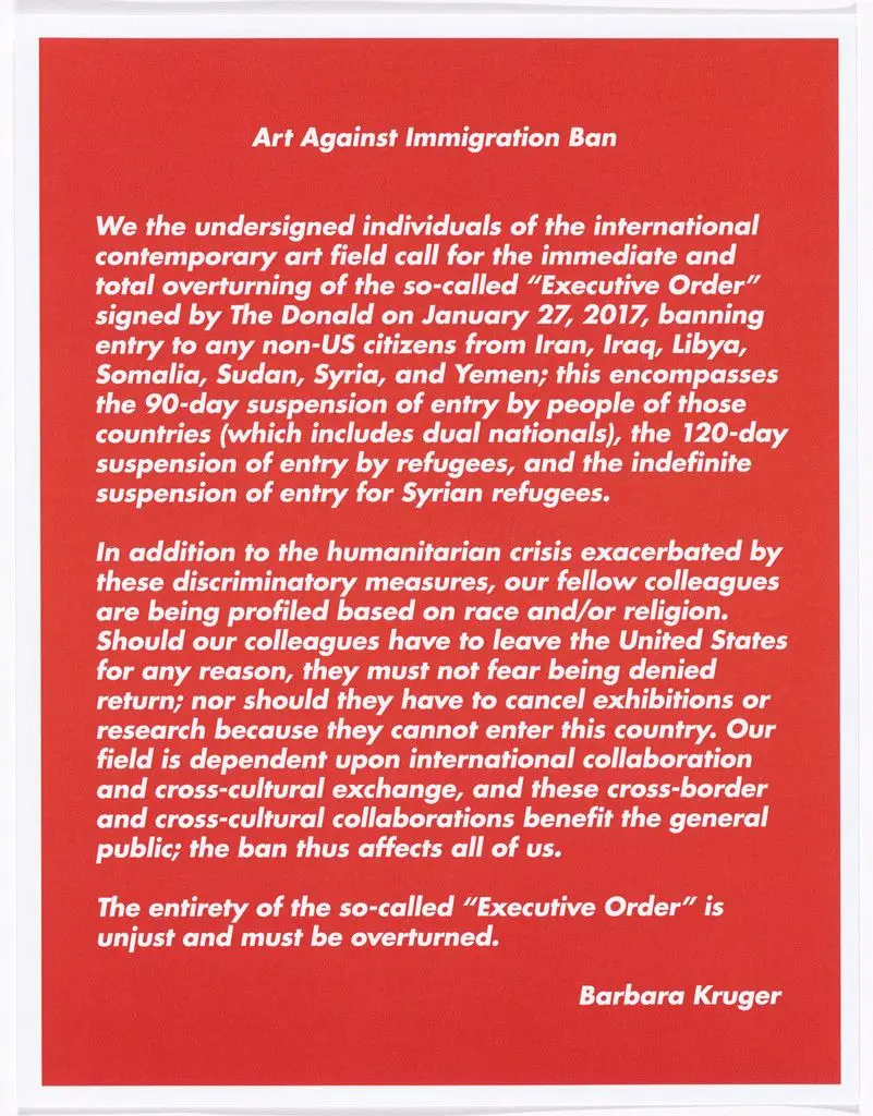 Untitled from Art Against Immigration Ban Letter Portfolio by Barbara Kruger