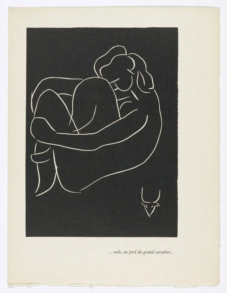 ...Alone, at the Foot of the Great Locust Tree... (...Seule, au pied du grand caroubier...) (plate, page 71) from Pasiphaé: Chant de Minos (Les Crétois) by Henri Matisse