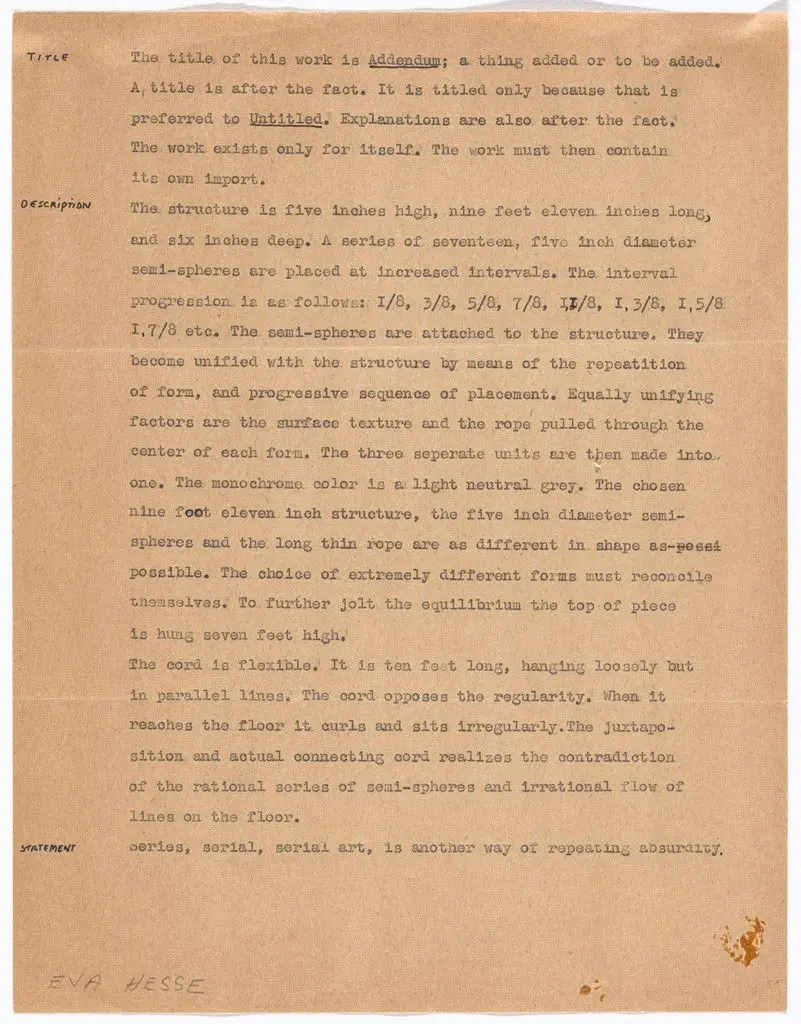 Addendum by Eva Hesse