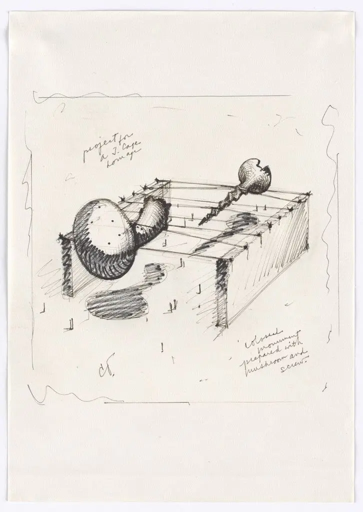 Colossal Monument with Mushroom and Screw (Project for John Cage Homage) by Claes Oldenburg