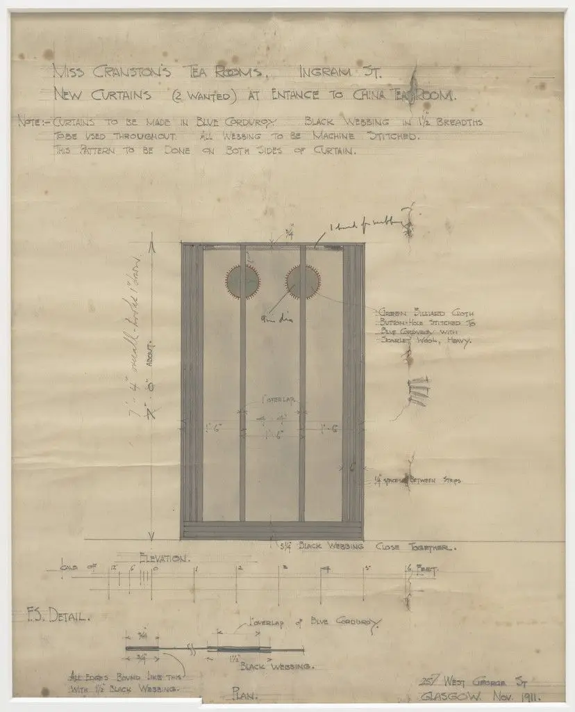 Curtain design for Miss Cranston's Tea Room by Charles Rennie Mackintosh