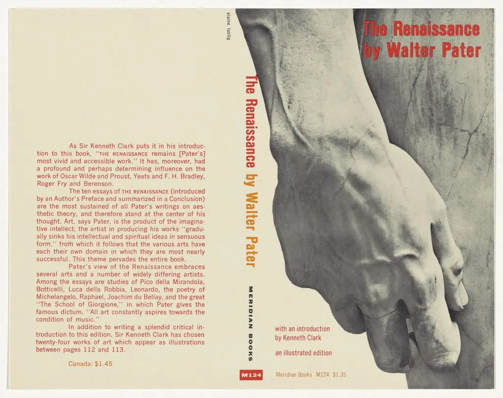 Book cover for "The Renaissance" by Walter Pater by Elaine Lustig Cohen