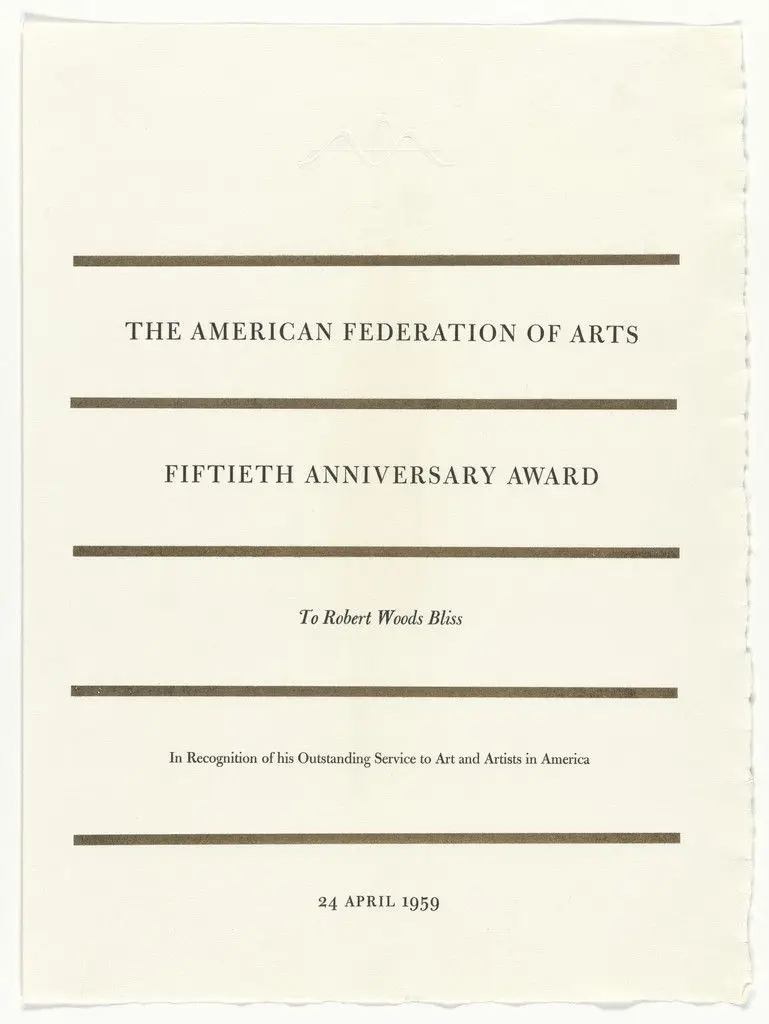 American Federation of Arts Award Certificate by Elaine Lustig Cohen