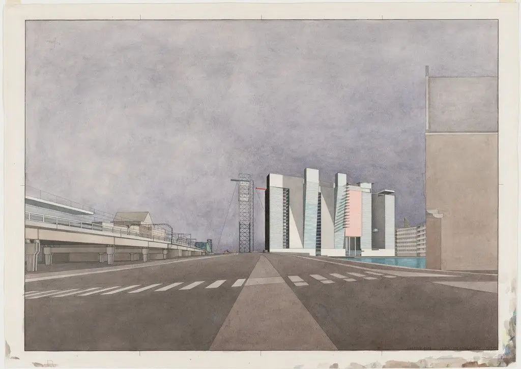 Boompjes Tower Slab, project, Rotterdam, The Netherlands, Perspective by Rem Koolhaas, Elia Zenghelis, Zoe Zenghelis, Madelon Vriesendorp