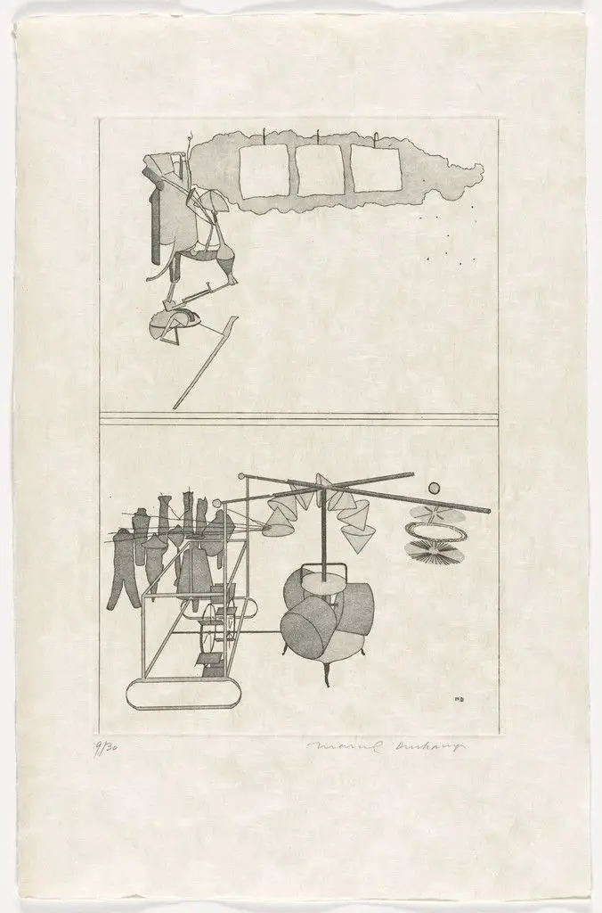 Duplicate of The Large Glass (supplementary suite, plate 2) from The Large Glass and Related Works, Vol. 1 by Marcel Duchamp