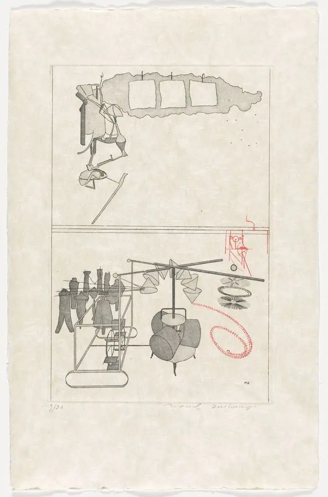 Duplicate of The Large Glass, with missing elements added or The Large Glass Completed (supplementary suite, plate 17) from The Large Glass and Related Works, Vol. 1 by Marcel Duchamp