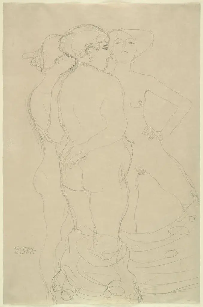 Three Courtesans (Drei stehende Frauenakte) by Gustav Klimt