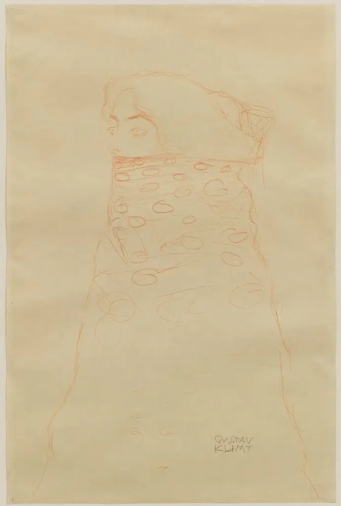 Woman with Scarf (Dame im Dreiviertelprofil nach links, den Mund und einen Teil der Frisur durch Umhang verdeckt) by Gustav Klimt