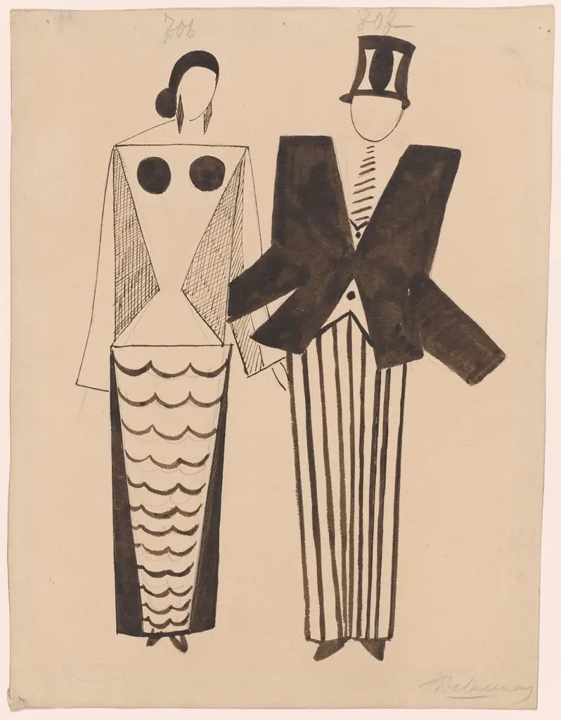 Miss Mouth and Mr. Eye. Costume design for the play Le Coeur à Gaz by Sonia Delaunay