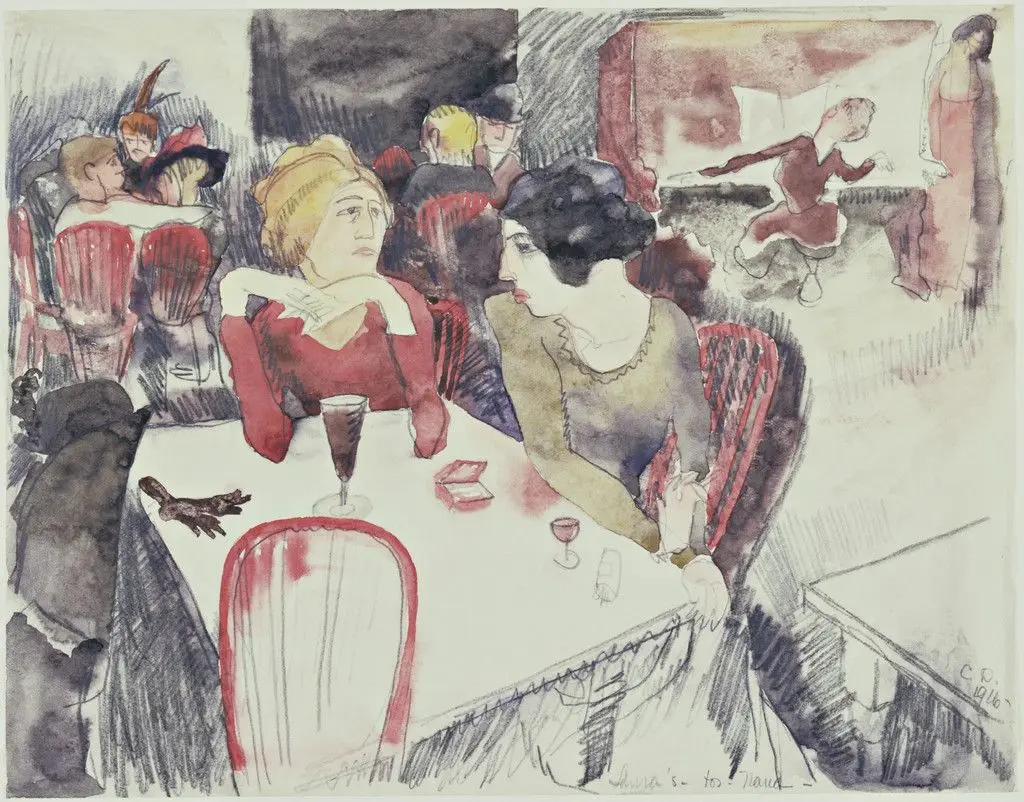 Nana (Seated Left) and Satin at Laure's Restaurant (Illustration for Emile Zola's Nana), by Charles Demuth