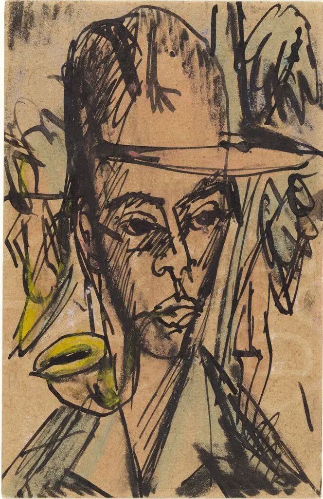 Self-Portrait with Pipe (Selbstbildnis mit Pfeife) by Ernst Ludwig Kirchner