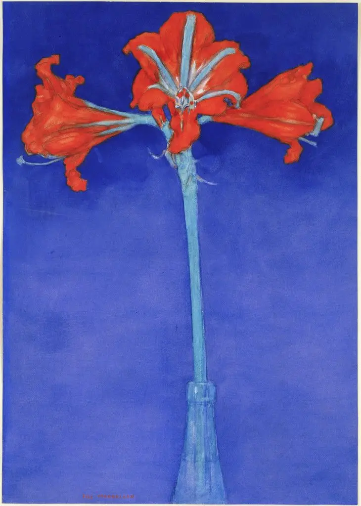 Red Amaryllis with Blue Background by Piet Mondrian