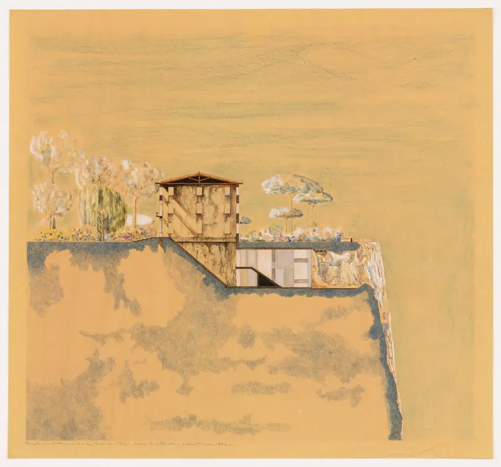 Restoration project of the Romantic Villa (Longitudinal section) by Gaetano Pesce