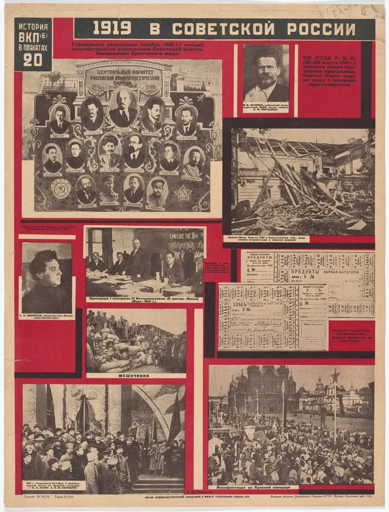 1919 in Soviet Russia (1919 v sovetskoi Rossii). Poster no. 20 of 25 from the series The History of the All-Union Communist Party (of Bolsheviks) in Posters (lstoria VKP[b] v plakatakh) by Aleksandr Rodchenko