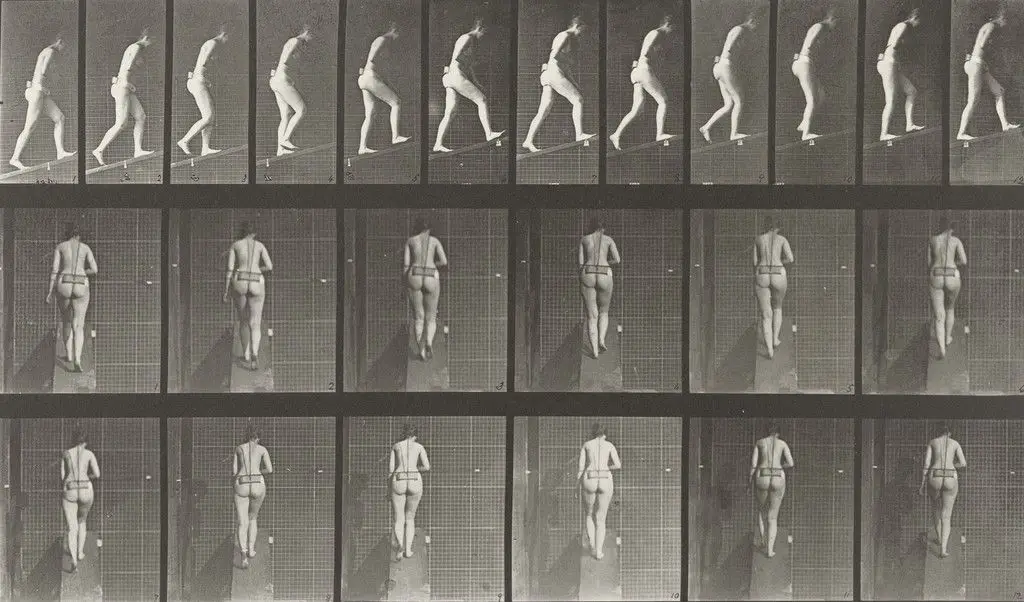 Woman Ascending an Incline: Plate 79 from Animal Locomotion (1887) by Eadweard J. Muybridge