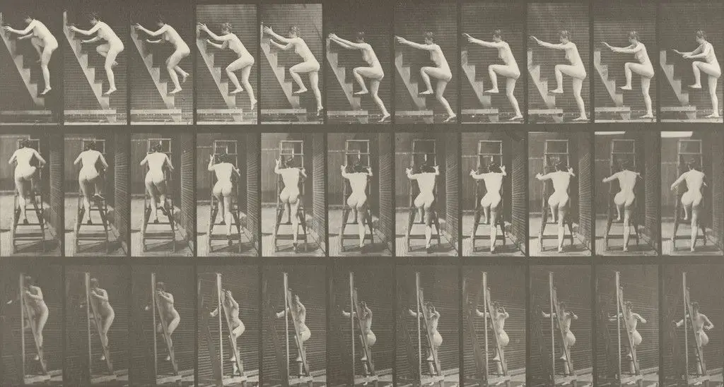 Woman Ascending a Stepladder Two Steps at a Time: Plate 110 from Animal Locomotion (1887) by Eadweard J. Muybridge