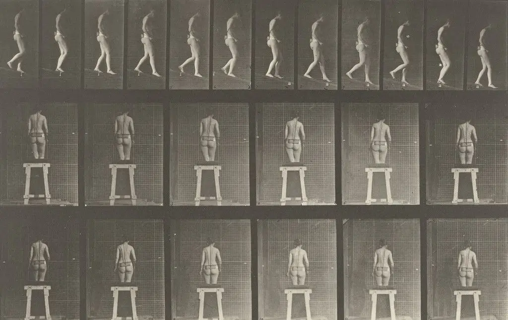 Woman Descending an Incline: Plate 118 from Animal Locomotion (1887) by Eadweard J. Muybridge