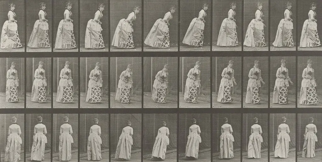 Woman Curtseying: Plate 198 from Animal Locomotion (1887) by Eadweard J. Muybridge