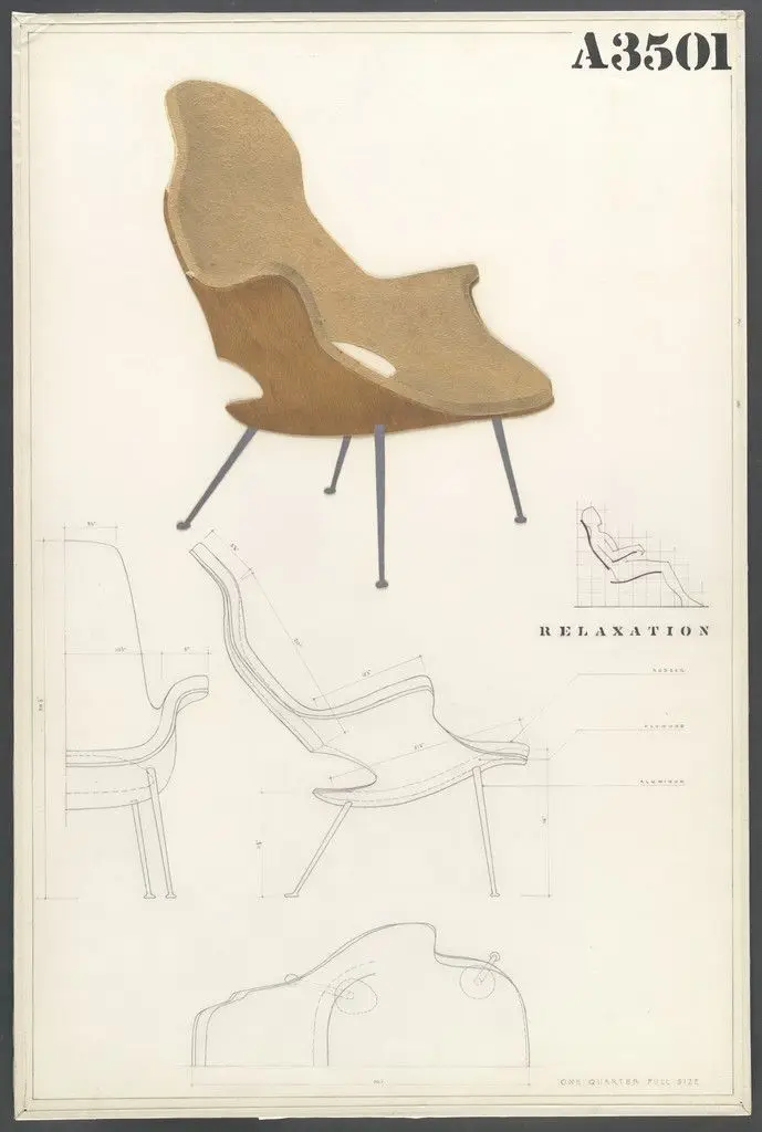 High-Back Armchair (Entry Panel for MoMA Competition for Organic Design in Home Furnishings) by Charles Eames, Eero Saarinen