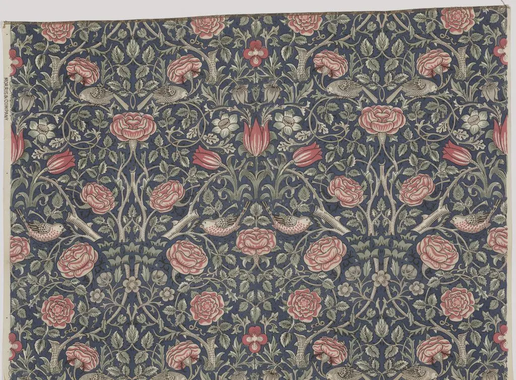 Tudor Rose Pattern Printed Fabric (no. 23591) by William Morris